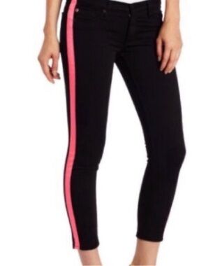 Hudson LouLou black skinny jeans featuring a neon pink tuxedo stripe